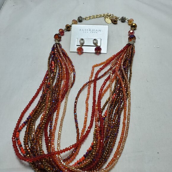 Ali Khan multi row cascade in faceted glass beads with neck/ear set in gift box - Picture 4 of 14